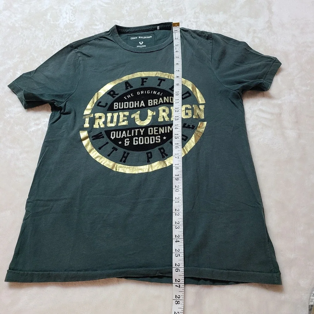 True Religion Buddha Brand T-Shirt Green S Soft Velvet Gold